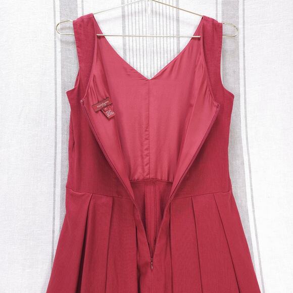 SUNDANCE Dress Red Linen Sz 4 Sundress‎ V Neck A Line Midi Dress Full Skirt - Picture 5 of 8